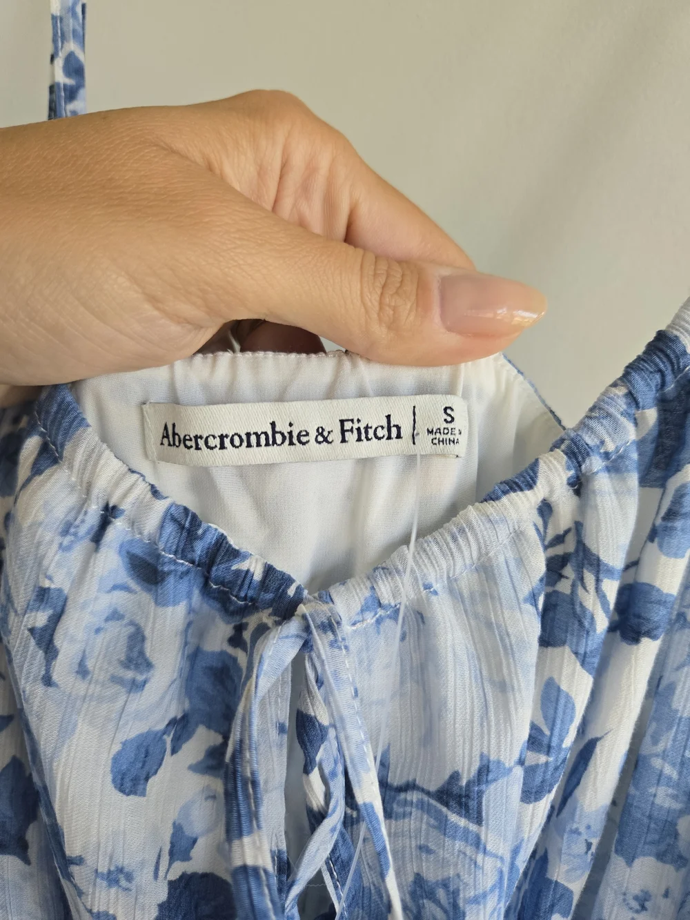 Abercrombie & Fitch White and Blue Floral Spaghetti-Strap Maxi Dress